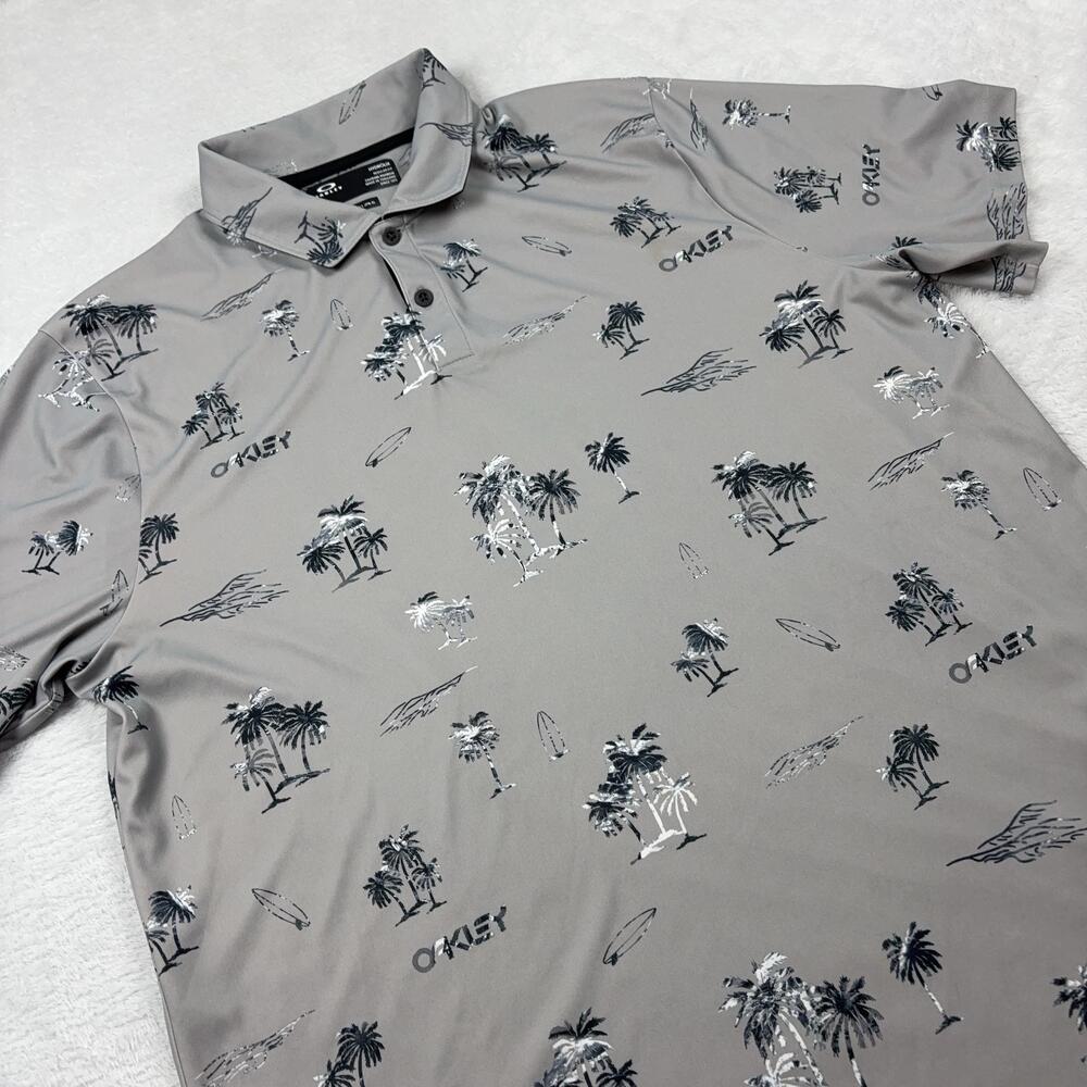 Oakley Hydrolix Short Sleeve Polo Shirt Mens L Gray Moisture Wicking Palm Surf